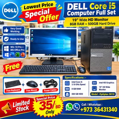 Best Low Price Offer DELL Core i5 Computer Set 19" HD Monitor 8GB RAM
