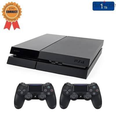 ps4 fat with 2 orignal controllers and one fake
