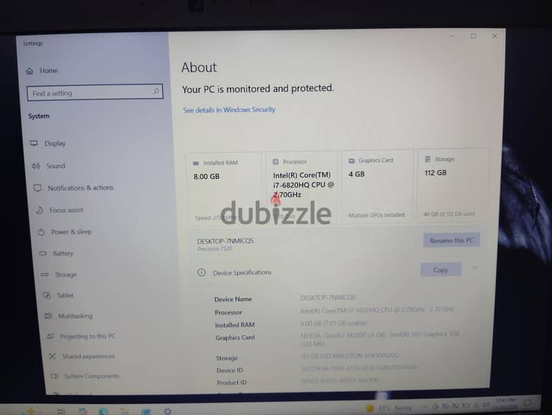 Dell Precision 7520 Core i7-120ssd ram 8 15.6 inch 3