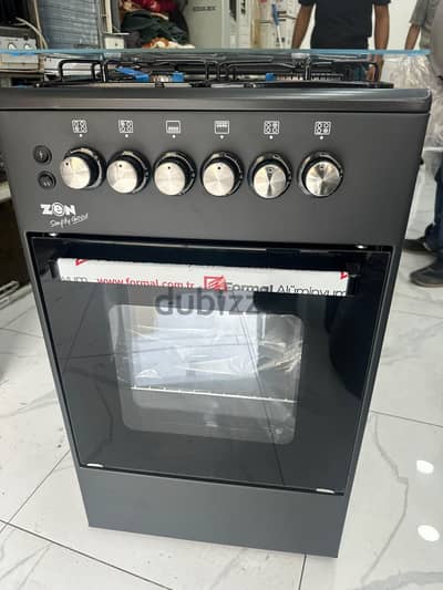 ZEN 4-Burner Gas Cooker with Oven – Dark Grey/Black