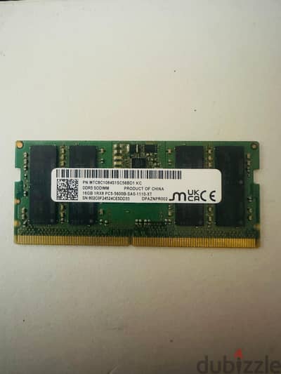 PC5 DDR5 Laptop RAM 16GB 5600B Brand UKCA