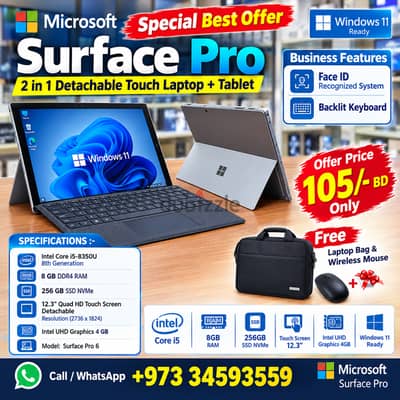 Microsoft Surface Pro Core i5 8th Generation Touch Laptop + Tablet
