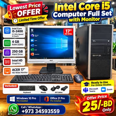 Best Offer Intel Core i5 Computer With HP Wide Monitor 4GB RAM + 250GB