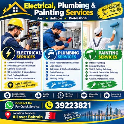 Electrician plumbing paint electrical plumber service All Bahrain