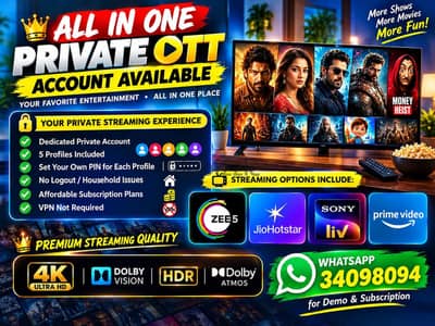OTT ACCOUNT • 5 PROFILE • NETFLIX • PRIME VIDEO • DISNEY+