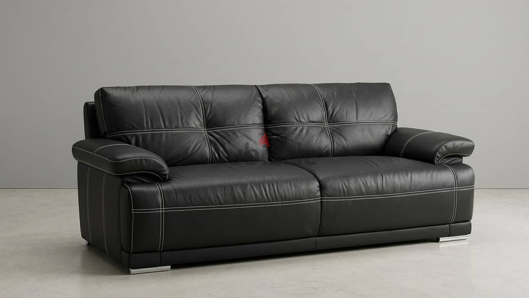 Premium Quality Black Leather Sofa Set (3+2+1) in Excellent Condition 2
