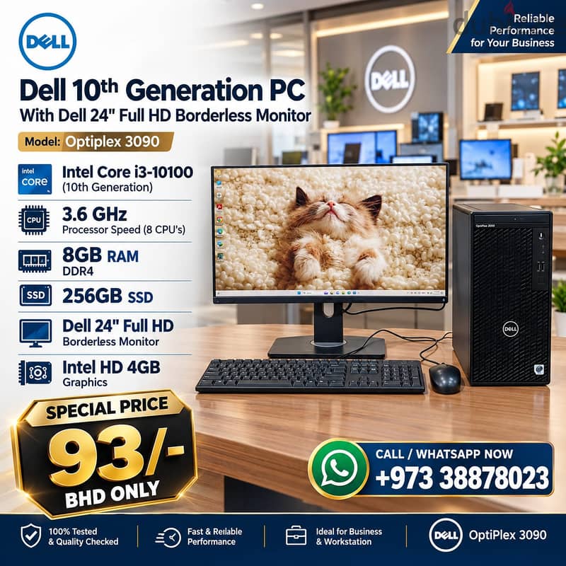 Dell 10th Gen PC With Dell 24" FHD Borderless Monitor OS 11 Pro & Offi 1