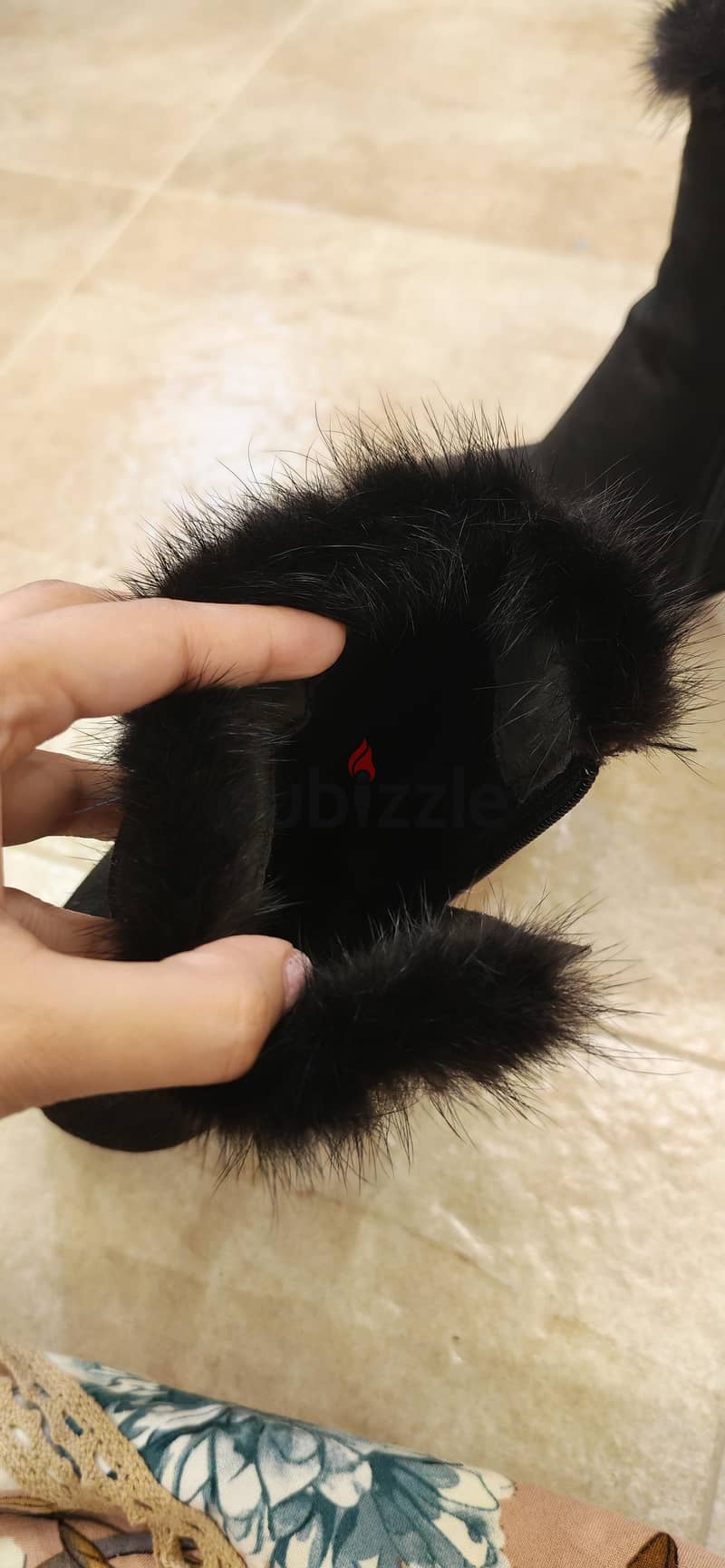 Vintage black high heel boots with faux fur 3