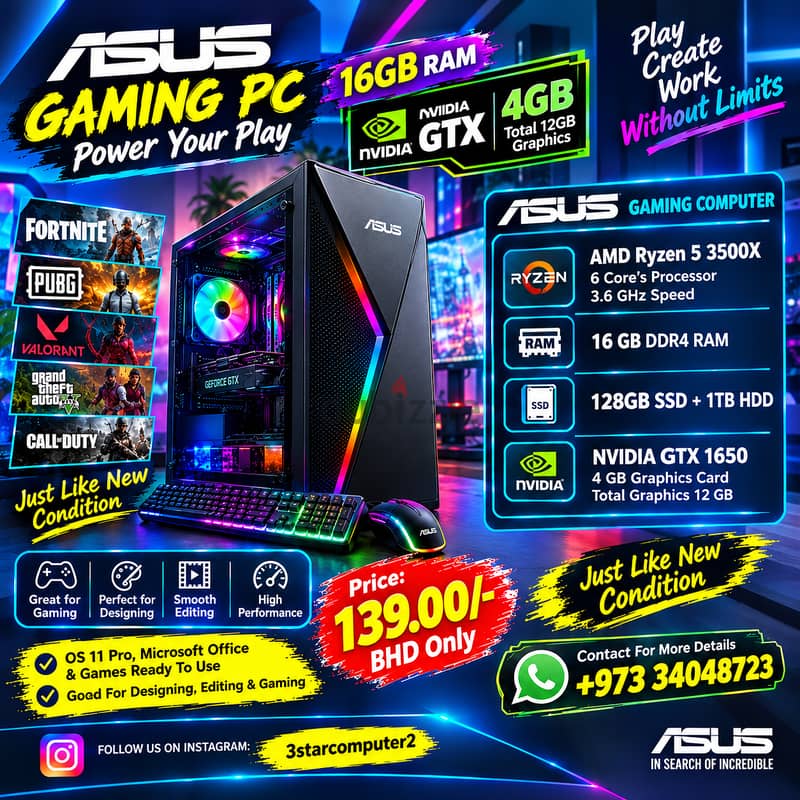 ASUS Gaming PC AMD Ryzen 5 16GB RAM NVidia GTX 1650 4 GB Graphic Card 1