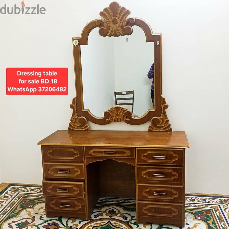 Queen size bed with 3 door wardrobe & other items for sale 6
