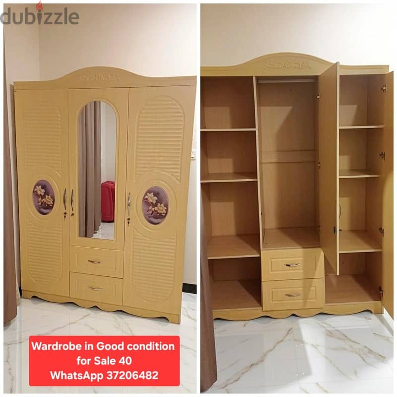Queen size bed with 3 door wardrobe & other items for sale 11