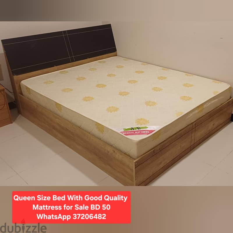 Queen size bed with 3 door wardrobe & other items for sale 13