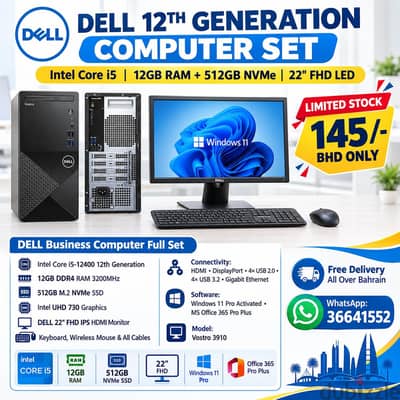 DELL 12th Generation CORE i5 Computer 22" FHD LED 12GB Ram 512GB NVMe