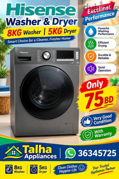 Hisense 8/5KG 2 in 1 Washer+Drayer Excellent Condition Only 75BD