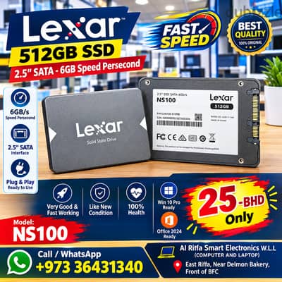 Lexar 512GB SSD - Plug & Play 100% Health Very Good Working Windows 10