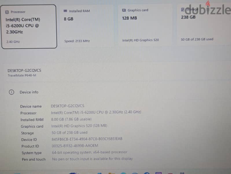 ACER Laptop Corei5 6th Gen 14 inches 8GB Ram 256GB SSD 3 Months 6