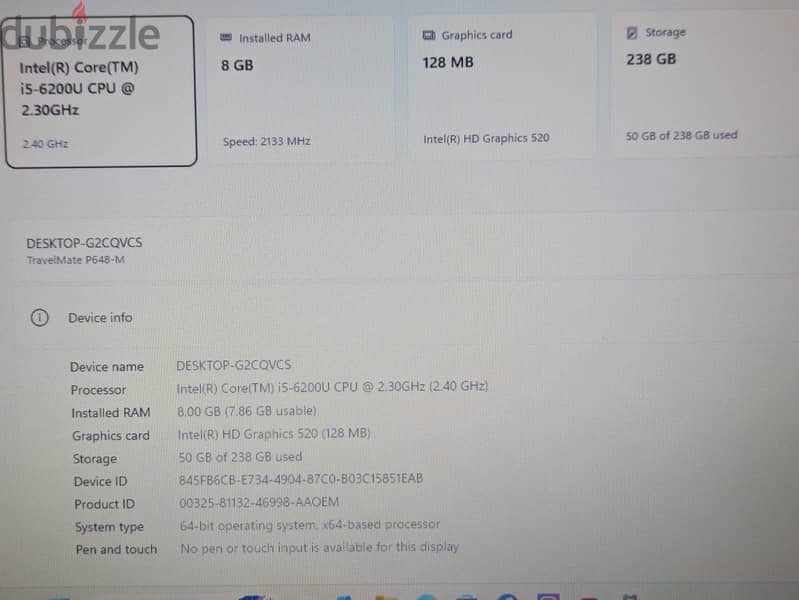 ACER Laptop Corei5 6th Gen 14 inches 8GB Ram 256GB SSD 3 Months 3