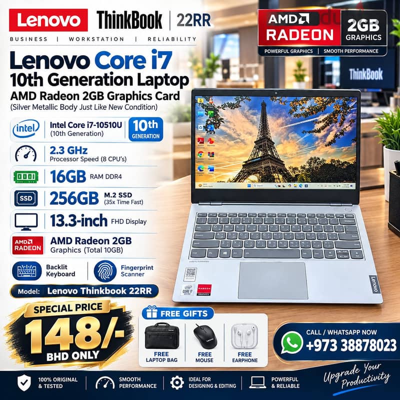 Thinkbook Core i7 10th Gen Metallic Laptop 16GB RAM AMD Radeon 2GB Gra 1