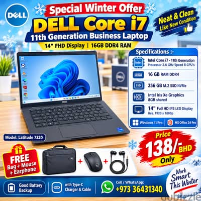 Best Offer DELL Core i7 11th Generation Business Laptop 14" FHD Screen