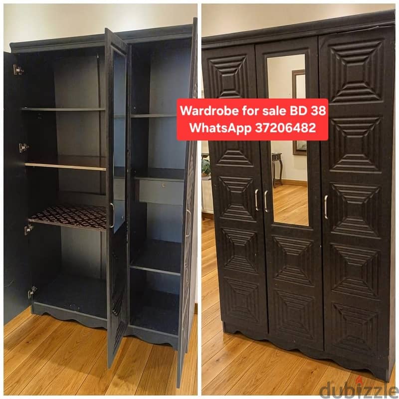 Queen size bed with mattress 3 door wardrobe and other items for sale 14