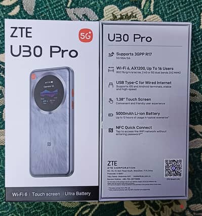 Brand new ZTE 5G u30 pro Mifi for ZAIN NETWORK wifi⁶+NFC
