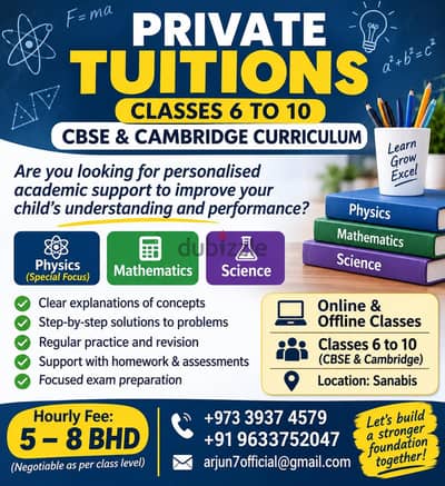 PRIVATE TUITIONS – CLASSES 6 TO 10 | CBSE & CAMBRIDGE CURRICULUM
