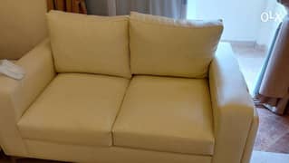 7 seater beige leather sofa - new condition 0