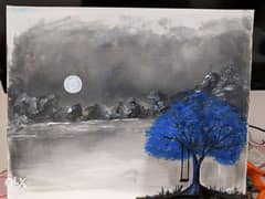 Blue tree , painting, acrylics. Night mode 0