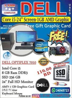 DELL i5 Free Graphic Card Computer 24",22",20" Monitor (SSD 256GB 10x 0