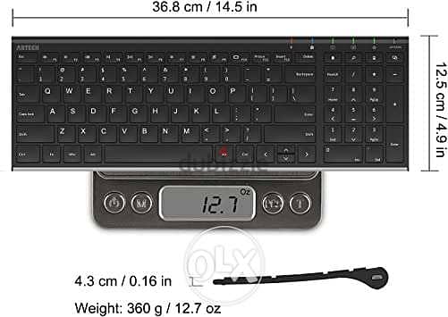Arteck 2.4G Wireless Keyboard Ultra Slim & Light Size 2