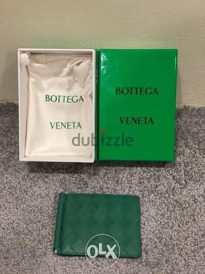 Genuine Bottega Veneta racing green bill clip wallet