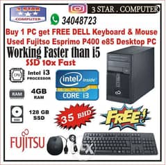 FREE Keyboard & Mouse FUJITSU i3 Desktop PC 4GB Ram 128GB SSD(10x fast 0