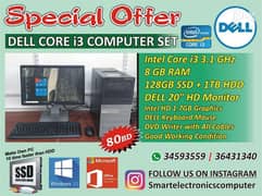 DELL Core i3 Computer Set Dell 20" Monitor 8GB Ram 128GB SSD & 1TB HDD 0