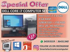 DELL Core i7 PC Set & Dell 20" Monitor 8GB Ram 128GB SSD with 1TB HDD 0