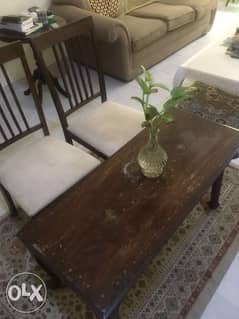 wooden coffee table and 2 chairs traditional / but used . 0