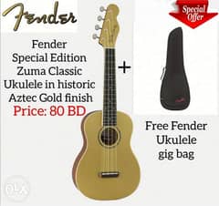 fender Special Edition Zuma Classic Ukulele Aztec gold+free gig bag. 0
